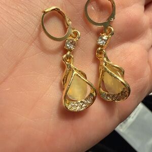 Gold Teardrop Crystal Drop Earrings - Women Jewelry
